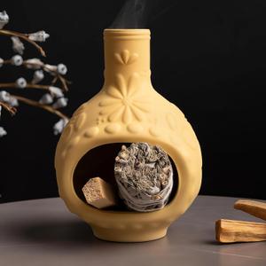 MOUGIGI Handmade Ceramic Palo Santo Burner&Incense Holder-Mini Chimenea Dish for Sage Sticks,Copal,and Meditation Decor-Natural Clay Smudge Pot with Aromatic Design,Anxiety Relief Gifts for Women