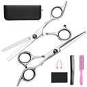 Hair Cutting Scissors Thinning Shears- Fcysy Professional Barber Sharp Hair Scissors Hairdressing Shears Kit with Haircut Accessories in Leather Case for Cutting Styling Hair for Women Men Pet- 7 Pcs (Black)