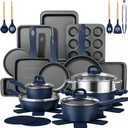 Pots and Pans Set Nonstick, Umite Chef Kitchen Non Stick Induction Cookware & Bakeware Set - 31 PCS Cooking Pans Set with Frying Pans & Utensil, Sturdy & Easy to Clean & PFOA Free (Navy Blue), Extra Large