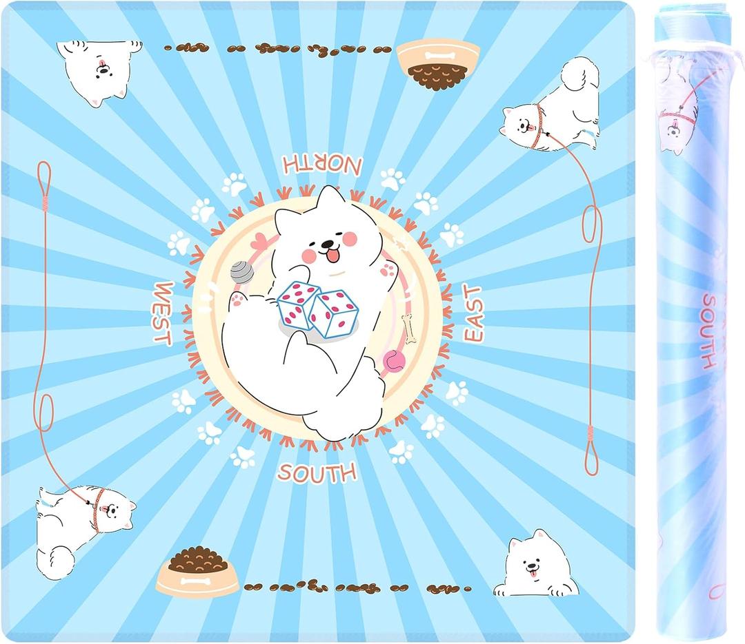 31.5'x31.5' Mahjong Mat for Table, Mahjong Cloth Cover, Mahjong Tablecloth for Poker, Board Games Table Mat, Card Games, Tile Games, Dominoes (Dog) (Pure Blue-dog)