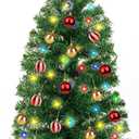 3FT Green Christmas Tree Tinsel with 50 Warm White & Multi Color Fariy Light 3D Star 15 Ball Ornament, 12 Light Modes Timer Battery Operated Small Artificial Full Xmas Tree Table Indoor Holiday Decor