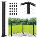 36" Cable Railing Corner Post, Fixed Top Mount 90 L-Drilled One Post Corner Solution, Stainless Steel T304 Heavy-Duty Handrail Corner Post, Matte Black Flat Top Deck Angle Post