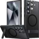 Stand for Samsung Galaxy S24 Ultra Case, Compatible with MagSafe, Built-in Kickstand, Camera Lens Protector, Translucent Matte Slim Silicone Shockproof Hard Back Phone Cover, Black