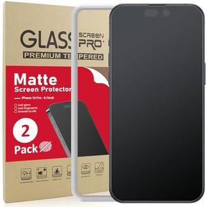 Ambison [2 Pack] Matte Glass Screen Protector Designed for iPhone 15 Pro, Install Frame/Bubble Free/Anti-Glare/Fingerprint Free/Smooth as Silk, 9H Tempered Glass compatible with iPhone 15 Pro 2023 6.1inch