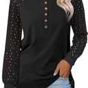 Minetom Womens Fall Long Sleeve Shirts Lace Puff Sleeve Tops Henley Button Up Blouses Dressy Casual 2026 Trendy Clothes (Green, S)