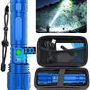 Flashlights High Lumens Rechargeable - 1500 Meters Long Beam Super Bright LED Flash Light with Power Display & IPX5 Waterproof for Camping, 20H Runtime,5 Modes,Zoomable Handheld Flashlight-Blue