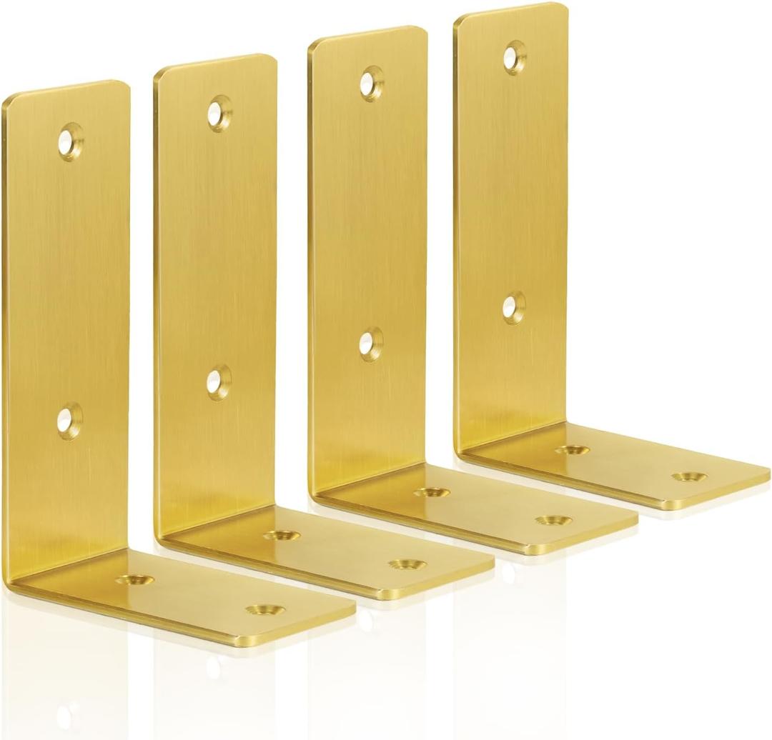 Gold Stainless Steel L Brackets - 4 Pack Heavy Duty Floating Shelf Brackets - 5 Inch Shelf Brackets for Shelf Support and Floating Shelf Hardware