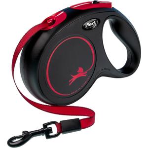 FLEXI New Classic Tape Retractable Dog Leash for Medium Dogs Upto 30-55 lbs.  16 ft., Black Red |Tangle Free Pet Walking Leash with One-Handed Brake, Pause, Lock |German Quality Product