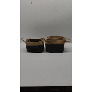 HD Medium-Large Fabric Rope Basket, Natural and Black, Set of 2
