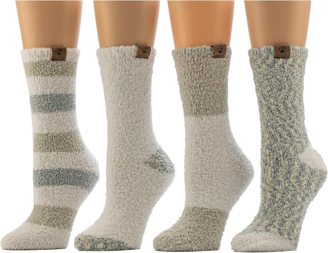 BEARPAW 4 Pair Pack Cozy Super Soft Lounge Socks Multi Pattern Crew Socks (One Size, Moonbeam Stripe)