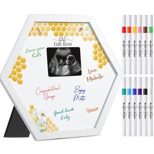 Thyle Honeycomb Baby Shower Sonogram Frame with 12 Markers Baby Shower Party Favors Signature Frame Guest Book Ultrasound Picture for Gender Reveal Party Gift Keepsake