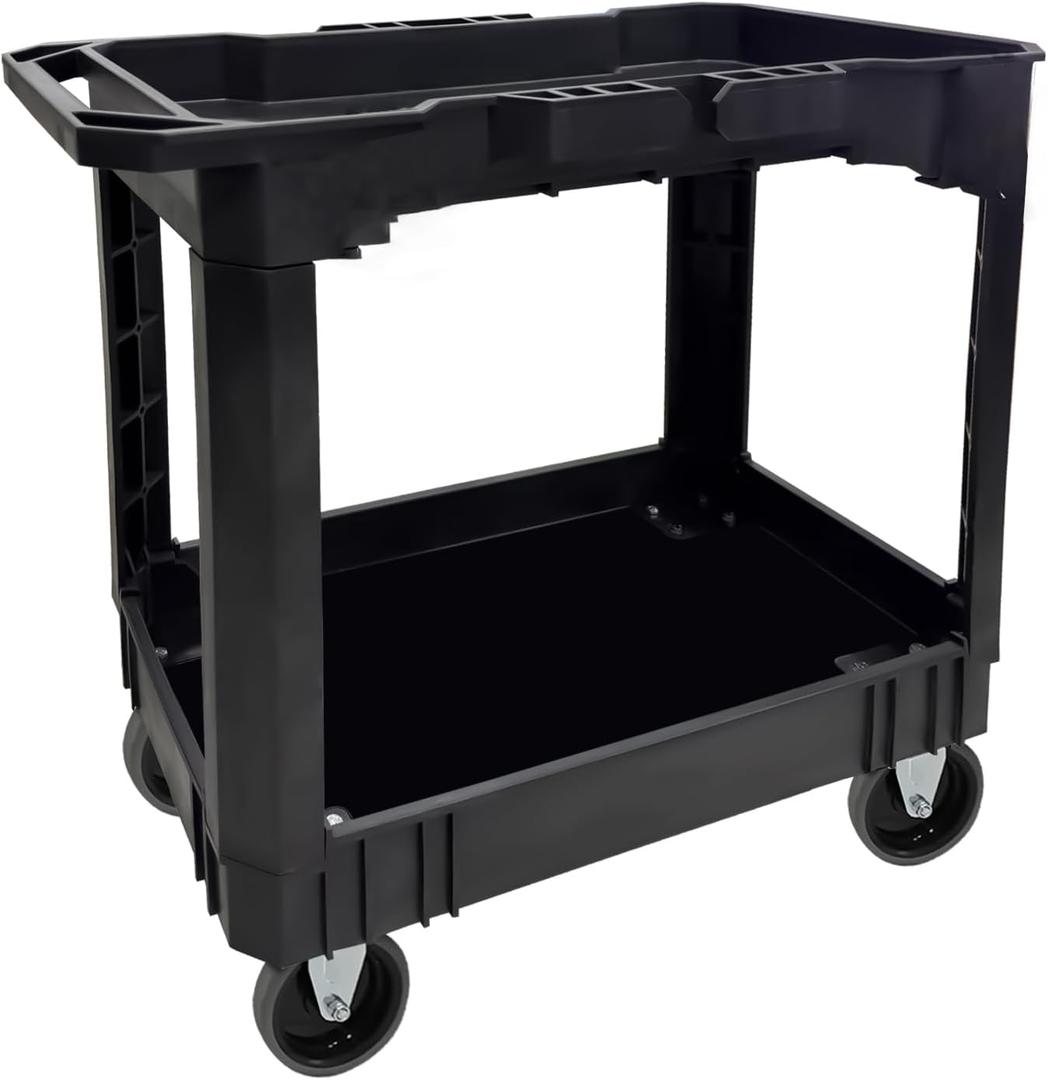 AAIN Work Carts with Wheels, 500 LBS Capacity. 34 x 17 Inch Plastic Tool cart. Utility Service Cart with 2 Fixed 2 Swivel Wheels, Ergonomic Handle Great for Warehouse/Garage/Garden/Hotel