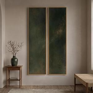 Framed Abstract Wall Art Set, 2 Piece Vertical Dark Green Canvas Prints, 14"W x 57"H x 2Pcs