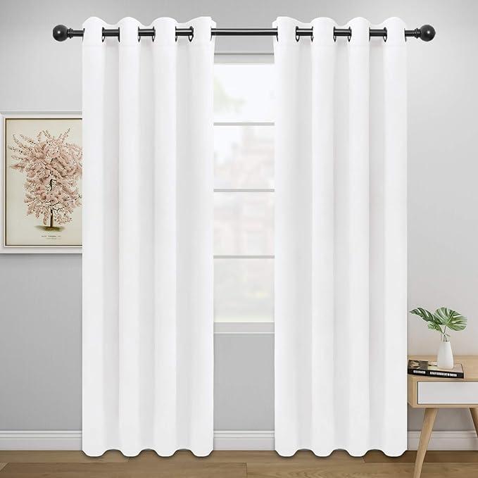 Curtains for Bedroom, Solid Thermal Insulated Grommet and Noise Reduction Window Drapes, Room Darkening Curtains for Living Room, 2 Panels (52x84 in,White)