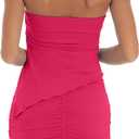 CSDAJIO Women Two Piece Summer Set Club Outfits Drawstring Ruched Side Asymmetrical Tube Top and Bodycon Mini Skirt (Pink, XS)