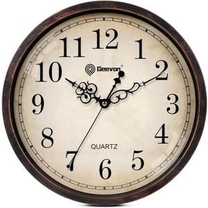 Geevon Retro Silent 12 Inch Wall Clock Non Ticking, Rustic Vintage Clock Quartz Decorative, Battery Operated Wall Clock for Kitchen/Office/Classroom/Bedroom/Living Room Decor