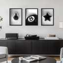 Modern Trendy Wall Art Set of 3, Black and White Lucky 8 Star Wall Decor Paintings Cool Preppy Finger Poster Canvas Prints for Dorm Bedroom Living Room 16x24 inch Framed