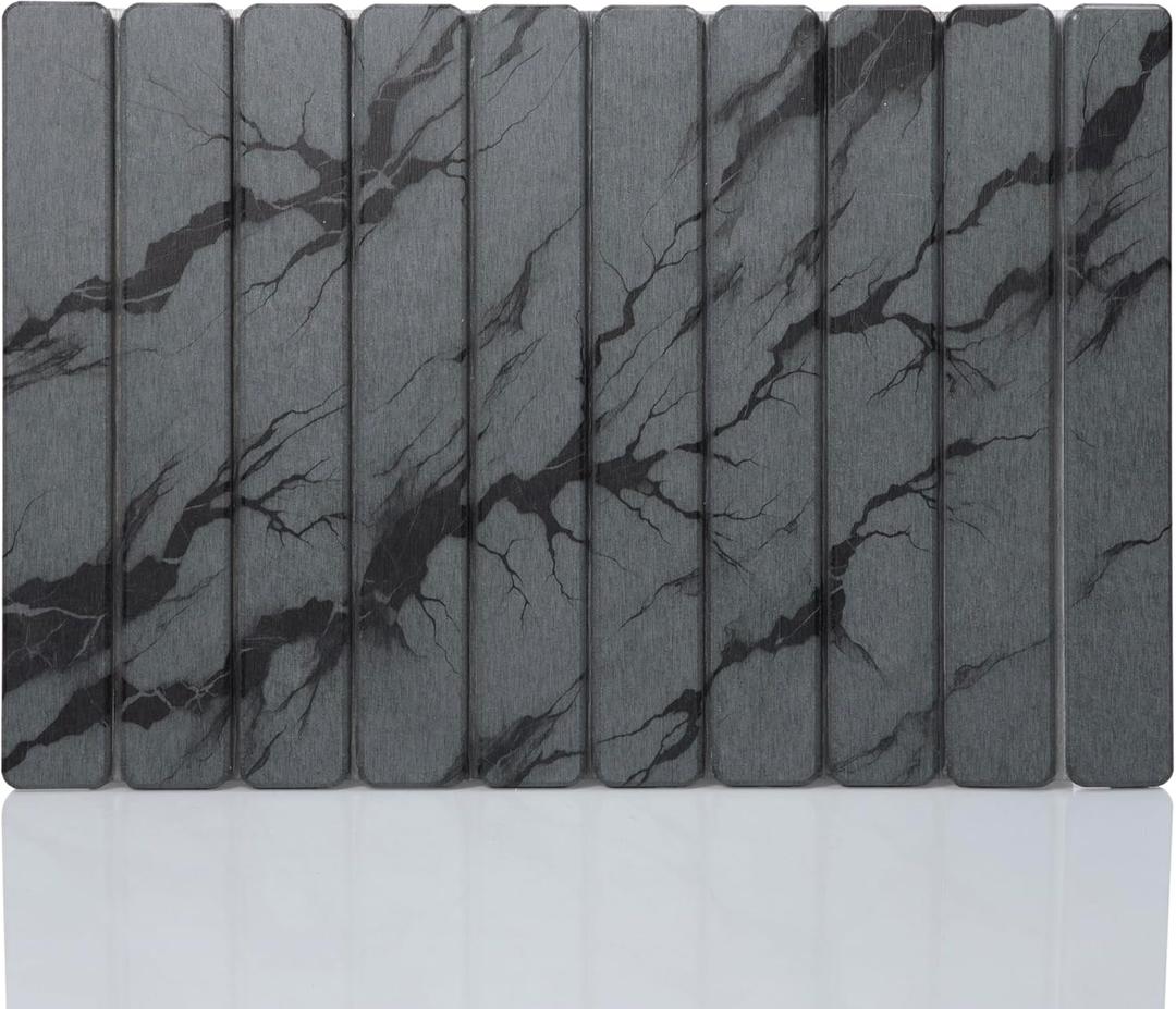 Mu'min-Foldable Stone Bath Mat  Diatomaceous Earth Shower Mat with Non-Slip Rubber Base  Quick Dry, Ultra Absorbent Bathroom Mat  Modern & Minimalist Design  Easy to Clean (23. x 15.5)