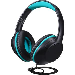 POWMEE Kids Headphones Over-Ear Headphones for Kids/Teens/School with 94dB Volume Limited Adjustable Stereo 3.5MM Jack Wire Cord for Fire Tablets/Travel/PC/Phones(Black)