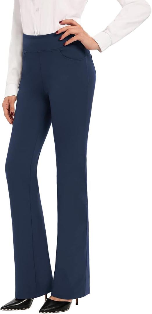 SEVEGO 29"/31"/33"/35" Inseam Women's Bootcut Yoga Dress Pants High Waist Stretch Work Pants Petite, Regular, Long, Tall (XX-Large, Dark Blue)