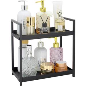 2-Tier Countertop Organizer for Bathroom  Cosmetic Organizer Rack and Storage Shelf for Bedrooms, Offices, Kitchen Counters, and Under Sinks (Black)