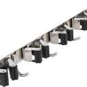 CUIFATI Wall Mounted Broom Organizer with 5 Slots 4 Hooks, Stainless Steel Mop Holder for Garage Laundry Room, Easily Insert and Remove Tools