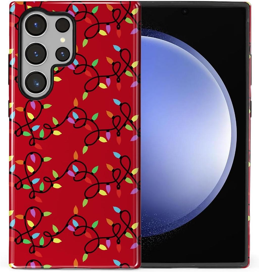 For Samsung Galaxy S23 Ultra Case for Women Girl Men Boy, Shockproof Soft Silicone & Hard PC Shell Protective Case for Samsung Galaxy S23 Ultra - Christmas Flavor Lights Red