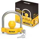 RETRUE Universal Coupler Lock Trailer Locks Ball Hitch Trailer Hitch Lock Adjustable Security Heavy-Duty Steel Fits 1-7/8 Inch, 2 Inch, 2-5/16 Inch Couplers, Bright Yellow, Light Weight