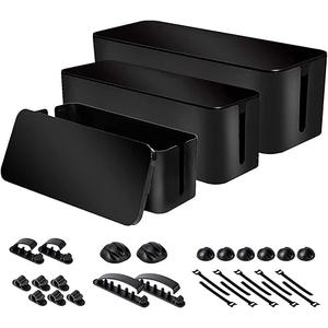 Cable Organizer Box Set of Three, Power Cover Cord Holder Surge Protector for Desk (Black)