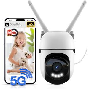 Wired Security Camera Outdoor with AI,5G/2.4G WiFi Camera for Home Security,2K&360° PTZ Camera,911 Call for AI,IP66 Waterproof,Motion Detection,US Cloud APP&TF Card,Support Alexa