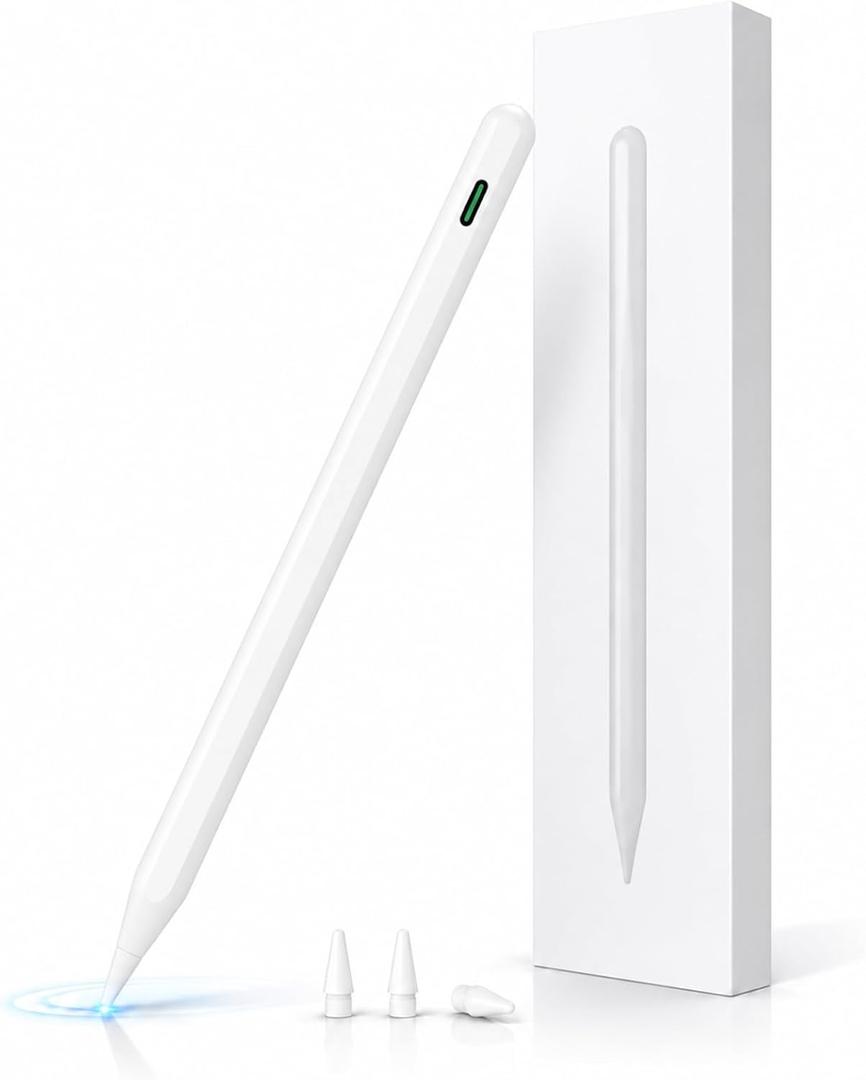 Stylus Pen for iPad Pro 13/12.9/11 Inch-Fast Charge Active Pencil for 2018-2025 iPad Pro 11"/12.9"/M4, iPad 6th/7th/8th/9th/10th/11th, iPad Air 3/4/5/M2/M3, iPad mini 5/6/7/A17Pro Gen (White)