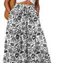 Lepunuo Womens Casual Boho High Waisted Flowy Maxi Skirts Trendy Floral Cute Long Skirts with Pockets, Small,  Floral Porcelain Black 
