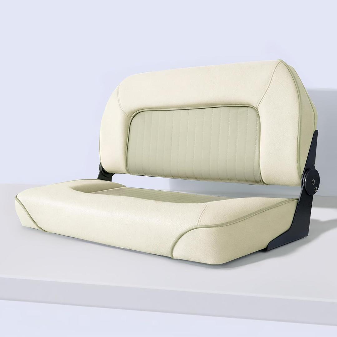 Boat Bench Seat,Low Back Double Folding Boat Seat,Seat for Bass Jon Fishing Boat (Cream)