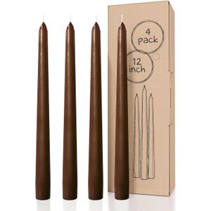 CANDWAX 12 inch Taper Candles Set of 4 - Dripless and Smokeless Unscented - Slow Burning Candle Sticks - Brown Candles