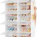 Shoe Rack 8 Tier Shoe Storage Cabinet with Door 32 Pair Tall Shoes Rack Organizer Free Standing Expandable Stable Plastic Easy Assembly Shoes Shelf for Closet Hallway Entryway Bedroom White