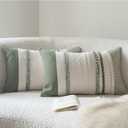 Cethom Boho Throw Pillow Covers 12x20 Inch Set of 2, Green Textured Decorative Couch Pillow Cases for Farmhouse Home Decor, Accent Cushion Cover for Sofa, Bed, Living Room, Bedroom