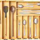 SpaceAid Bamboo Silverware Drawer Organizer with Labels, Kitchen Utensil Expandable Tray Holder Organizer for Flatware, Cutlery, Spoon and Knives Drawer Storage Organization (Natural, 10 Slots)