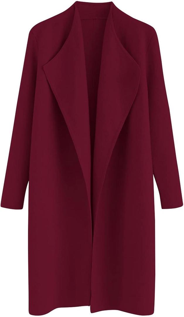 CHICWISH Women's Classy Open Front Knit Coat Cardigan Coatigan Light Jacket (Medium-Large, Burgundy)