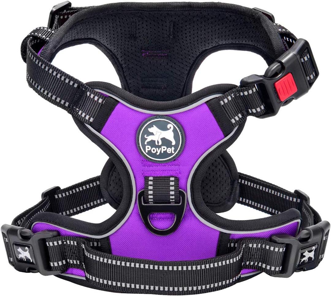 PoyPet No Pull Dog Harness, No Choke Front Lead Dog Reflective Harness, Adjustable Soft Padded Pet Vest with Easy Control Handle for Small to Large Dogs(Purple,Small)
