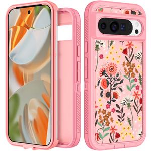 for Google Pixel 9 Pro XL Case - Women Girls Cute Cover Girly Aesthetic Kawaii Unique Design Teens Floral Flowers Heavy Duty Shockproof Protective Phone Case for Pixel 9 Pro XL 6.8 Inch