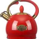 3Quart Whistling Tea Kettle Classic Teapot Stainless Steel Teakettle with Cool Grip for Stovetop (Red)