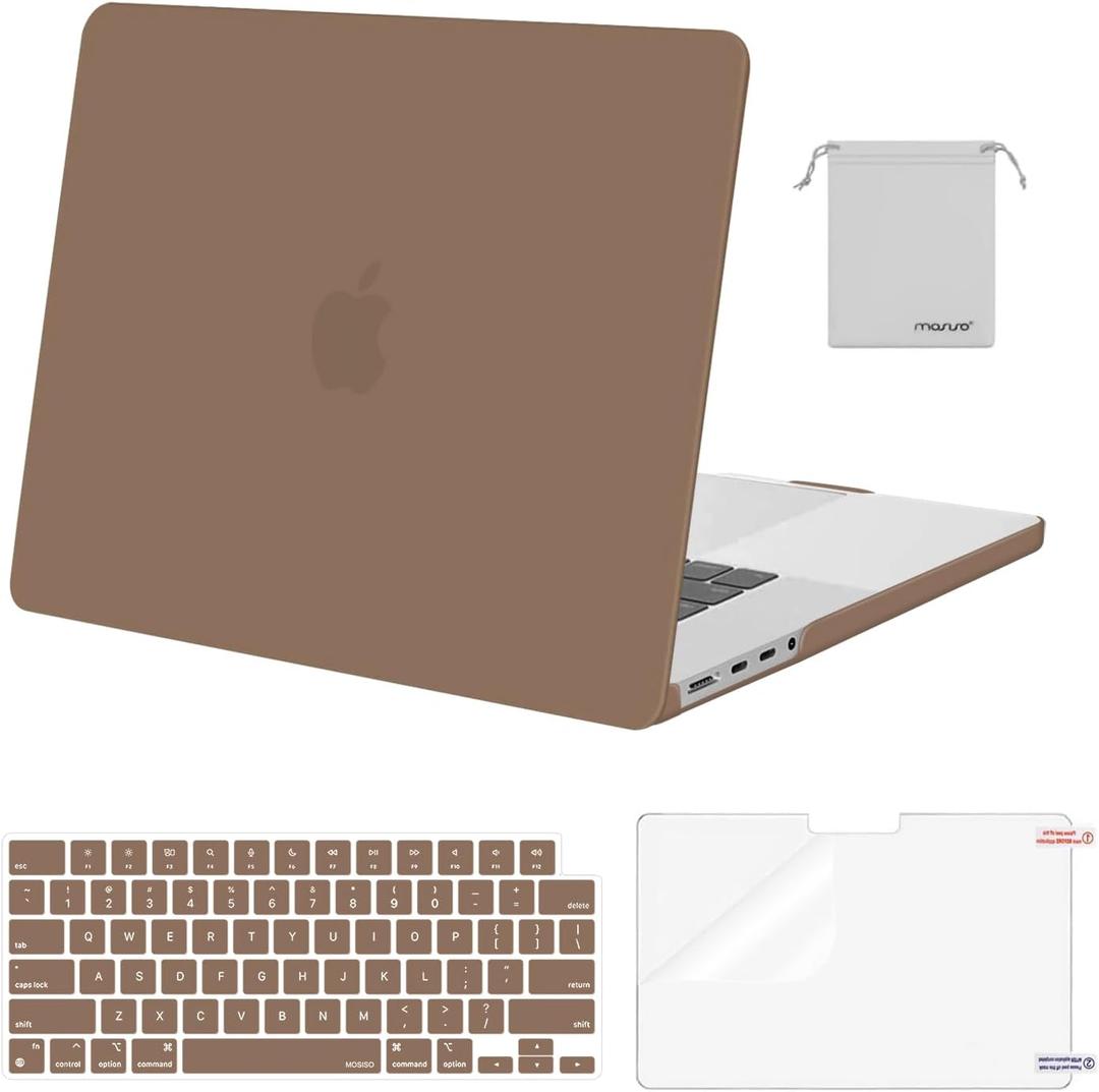 MOSISO Compatible with MacBook Pro 16 inch Case M5 2026 M4 2025 M3 M2 M1 2024-2021 A3429 A3428 A3403 A3186 A2991 A2780 A2485, Protective Hard Shell&Keyboard Cover&Screen Film&Pouch, Caramel Brown