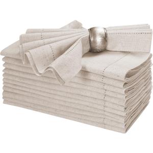 Homidate Linen Flax Cotton Cloth Dinner Napkins Set of 12  20x20 Natural Hemstitched Fabric  Machine Washable Elegant Reusable Table Napkins for Weddings, Parties & Dining Dcor