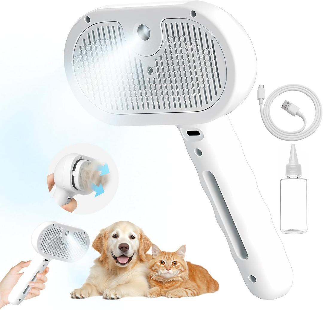 3-in-1 Pet Steam Brush with Self-Cleaning & Cool Mist  Portable Grooming Tool for Cats & Dogs, Long-Lasting Shedding Control & Detangling, Refillable Water Tank & Fast Charging
