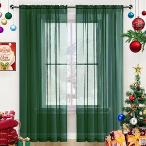SpaceDresser Basic Rod Pocket Sheer Voile Window Curtain Panels White 1 Pair 2 Panels 42 Width 45 Inch Long for Kitchen Bedroom Children Living Room Yard(Foliage Green,42 W x 45 L)