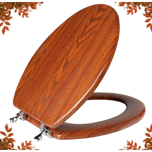 Angol Shiold Elongated Toilet Seat, Anti-Pinch Bumpers, Adjustable Hinges, Easy to Install and Clean, Wood Toilet Seat with Zinc Alloy Hinges (Elongated, Brownish Yellow)