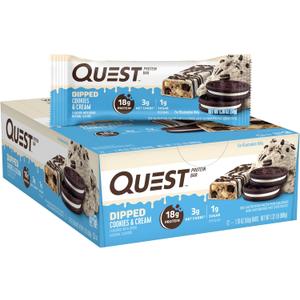 Quest Nutrition Dipped Chocolate Cookies & Cream Protein Bars, High Protein, Low Carb, Gluten Free, Keto Friendly, 12 Count