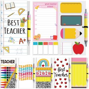 Marhpveua 6 Pack Teacher Appreciation Sticky Notes and Pen Set Teacher Appreciation Gifts Best Teacher Note Blackboard Self-Stick Note Pads Writing Memo Pads for Teacher Appreciation Week End of Year (Classical)