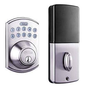 Tacklife Keypad Electronic Deadbolt Door Lock, Keyless Entry Door Lock with 1-Touch Motorized Auto-Locking, Easy to Install for Locker, Office & Home, Satin Nickel-EKPL1A