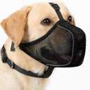 Mayerzon Dog Muzzle, Patented Mesh Soft Muzzles for Large Medium Small Dogs Poodle Husky Doberman Labrador Retriever for Scavenging Grooming Biting Chewing, Breathable Reflective Mussel with Collar (L-(Snout:10"-12"), Black)